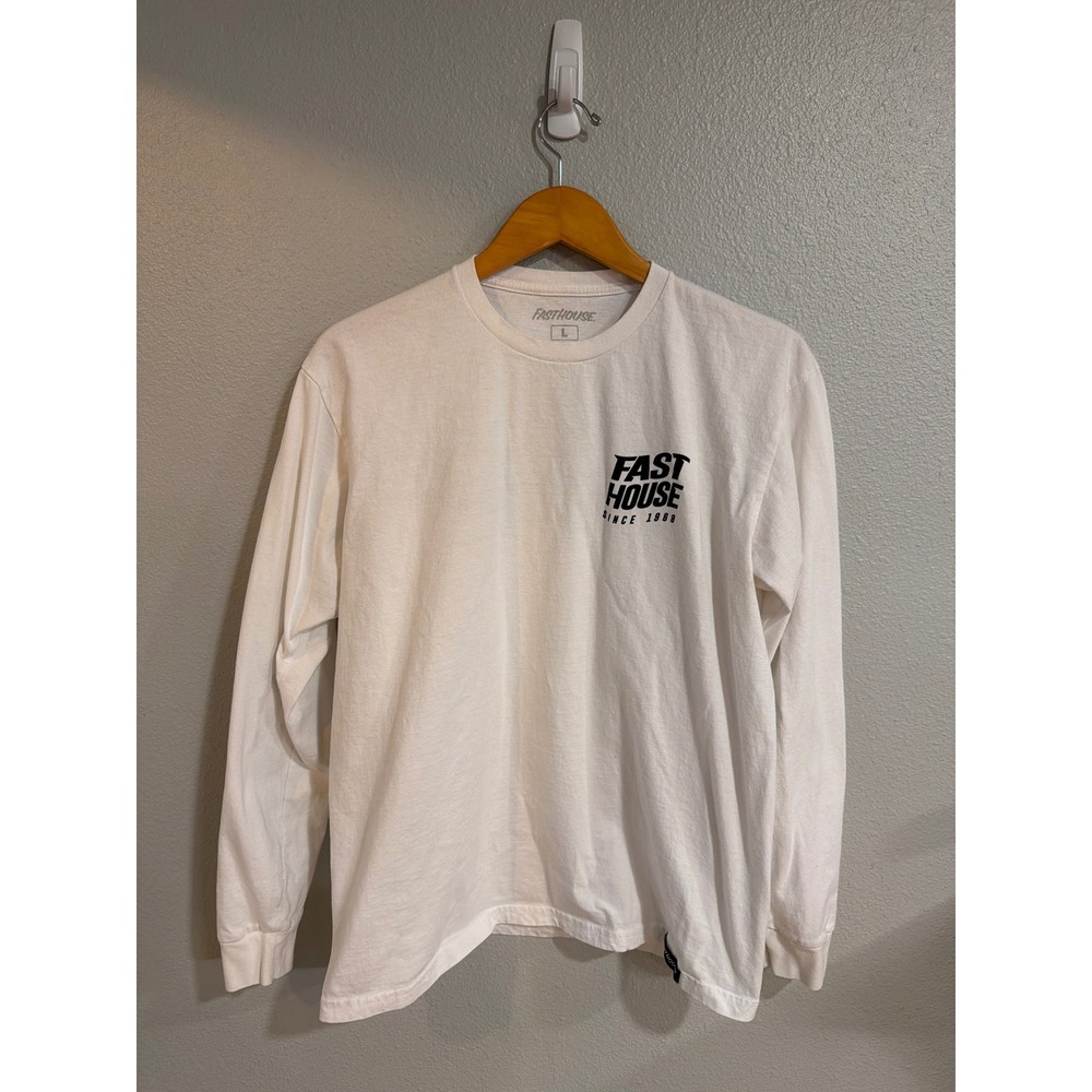 Fasthouse Long Sleeve T-Shirt Mens Large White Graphic Racing Moto Checkerboard